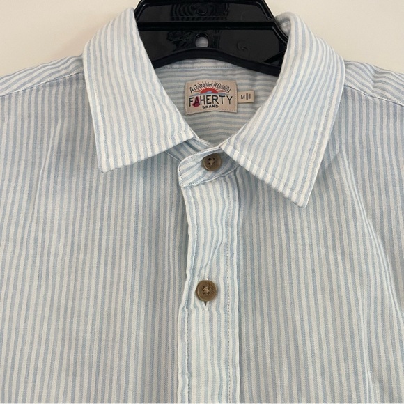 Faherty Short-Sleeve Supima Oxford Shirt Blue White Classic Stripe 26509 - Picture 4 of 8
